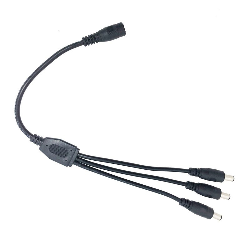 Litever Power Splitter, Black, 3 Way, 1 Female Jack to 3 Male Plugs, 5.5mm x 2.1mm, 1:3, Y Adaptor Copper Cable, for CCTV Camera & LED Strip Lighting Power Supply Connector - Image 1